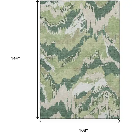 Green Ivory And Beige Abstract Washable Area Rug With UV Protection Photo 3