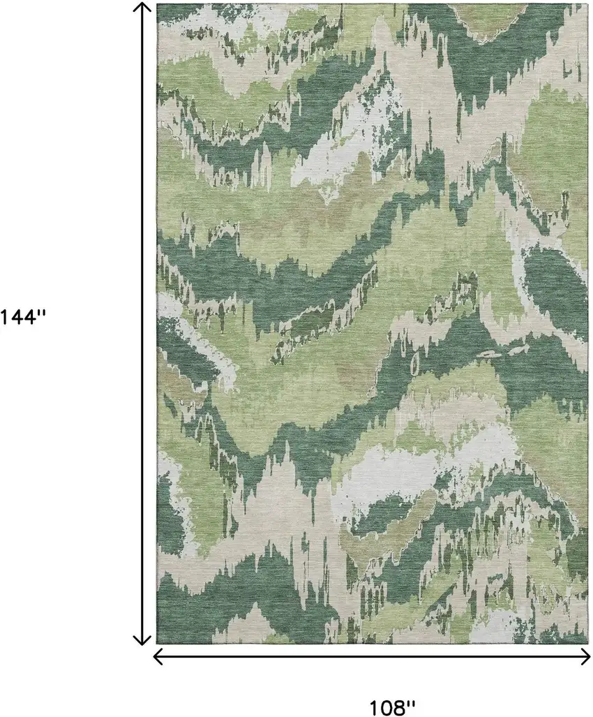 Green Ivory And Beige Abstract Washable Area Rug With UV Protection Photo 3