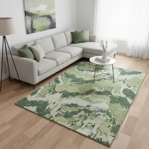 Photo of Green Ivory And Beige Abstract Washable Area Rug With UV Protection