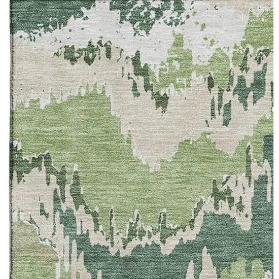 Green Ivory And Beige Abstract Washable Area Rug With UV Protection Photo 5