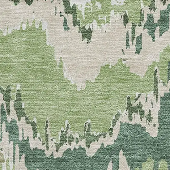Green Ivory And Beige Abstract Washable Area Rug With UV Protection Photo 4