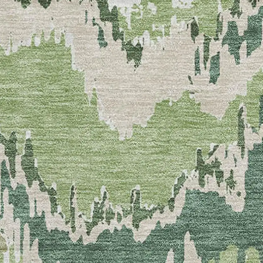 Green Ivory And Beige Abstract Washable Area Rug With UV Protection Photo 4