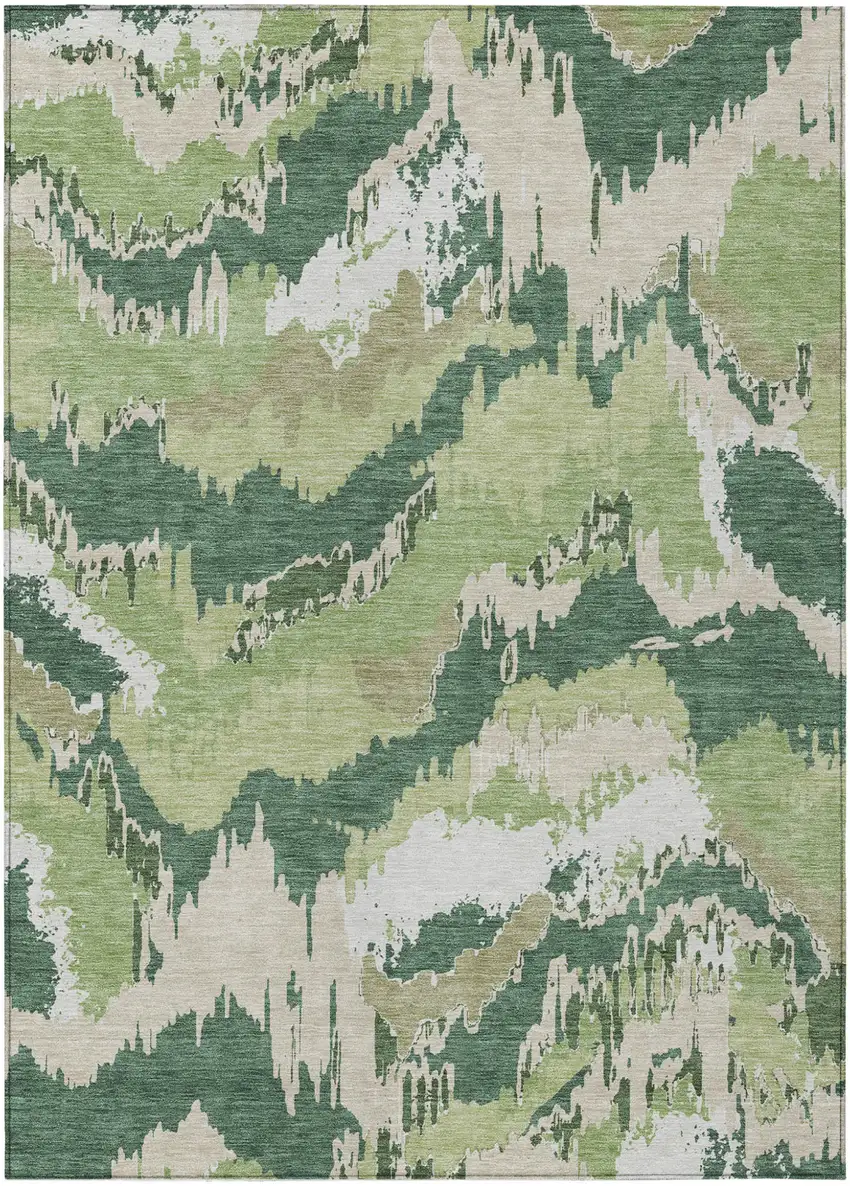 Green Ivory And Beige Abstract Washable Indoor Outdoor Area Rug Photo 2