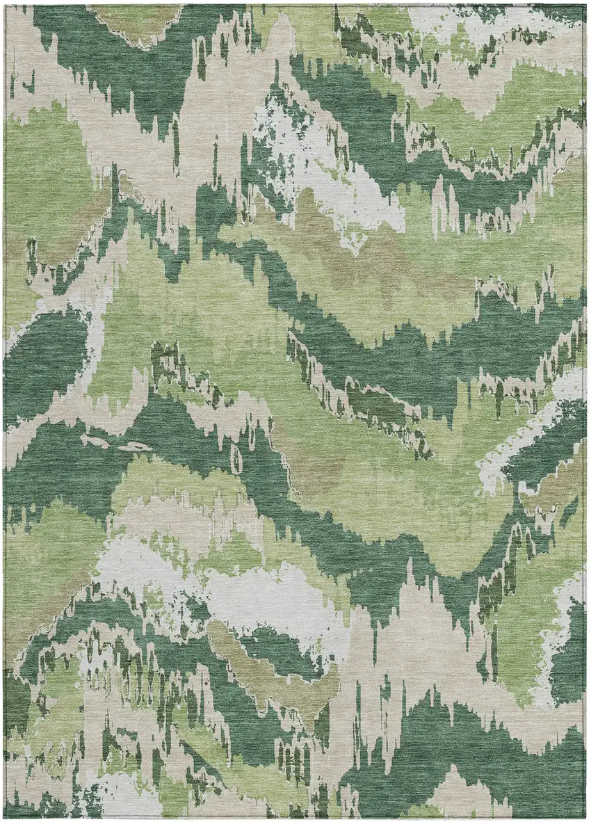 Green Ivory And Beige Abstract Washable Indoor Outdoor Area Rug Photo 7
