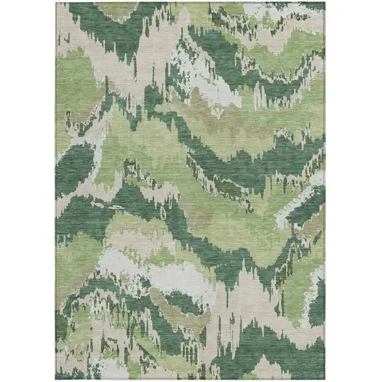 Green Ivory And Beige Abstract Washable Indoor Outdoor Area Rug Photo 7