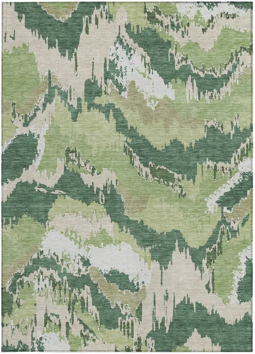 Green Ivory And Beige Abstract Washable Indoor Outdoor Area Rug Photo 7