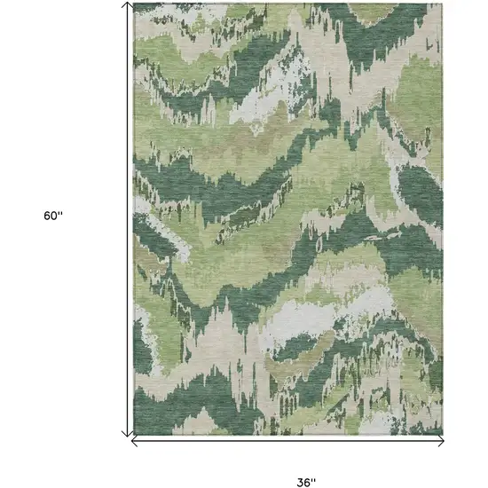 Green Ivory And Beige Abstract Washable Indoor Outdoor Area Rug Photo 3