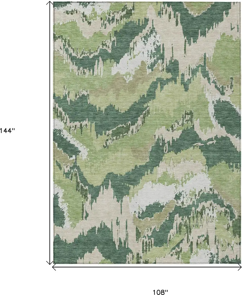 Green Ivory And Beige Abstract Washable Indoor Outdoor Area Rug Photo 3