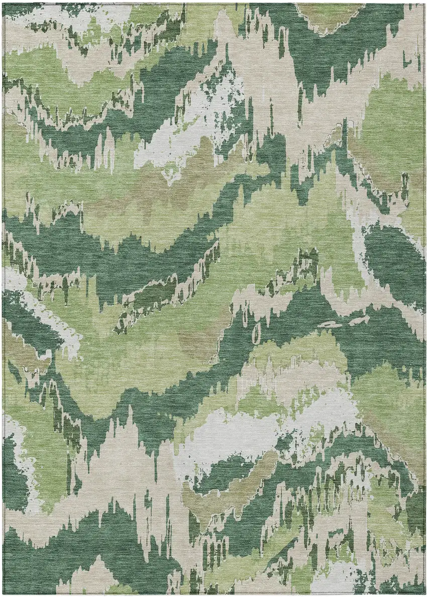 Green Ivory And Beige Abstract Washable Indoor Outdoor Area Rug Photo 2