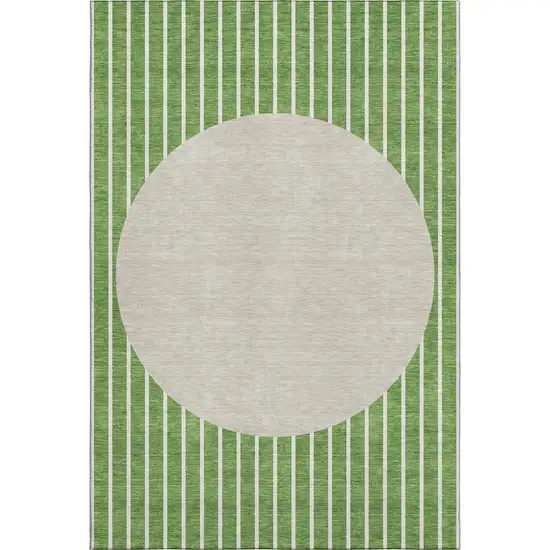 Green Ivory And Beige Striped Washable Area Rug With UV Protection Photo 1