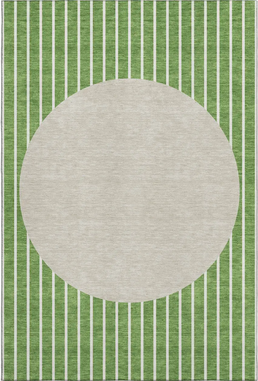 Green Ivory And Beige Striped Washable Area Rug With UV Protection Photo 1