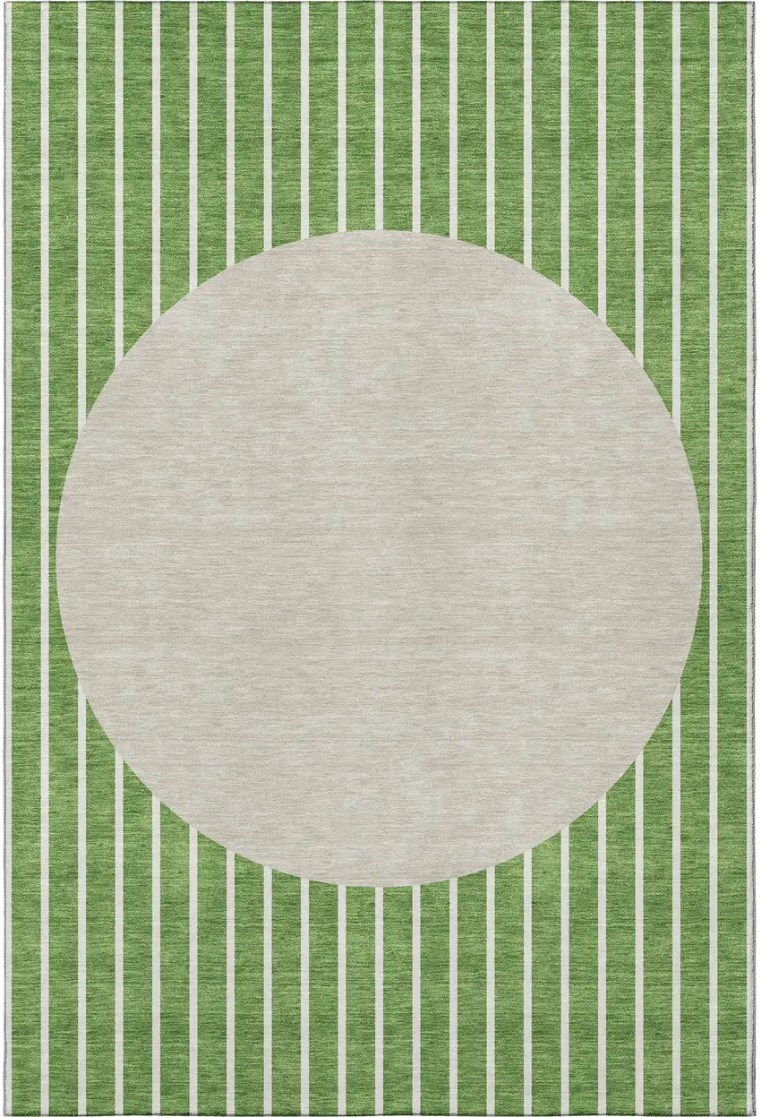 Green Ivory And Beige Striped Washable Area Rug With UV Protection Photo 3