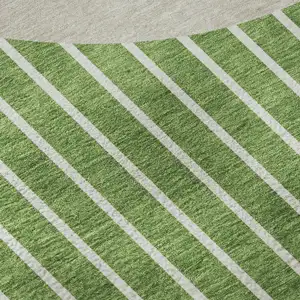 Photo of Green Ivory And Beige Striped Washable Area Rug With UV Protection