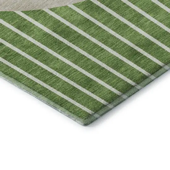Green Ivory And Beige Striped Washable Area Rug With UV Protection Photo 7