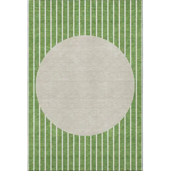 Green Ivory And Beige Striped Washable Area Rug With UV Protection Photo 3