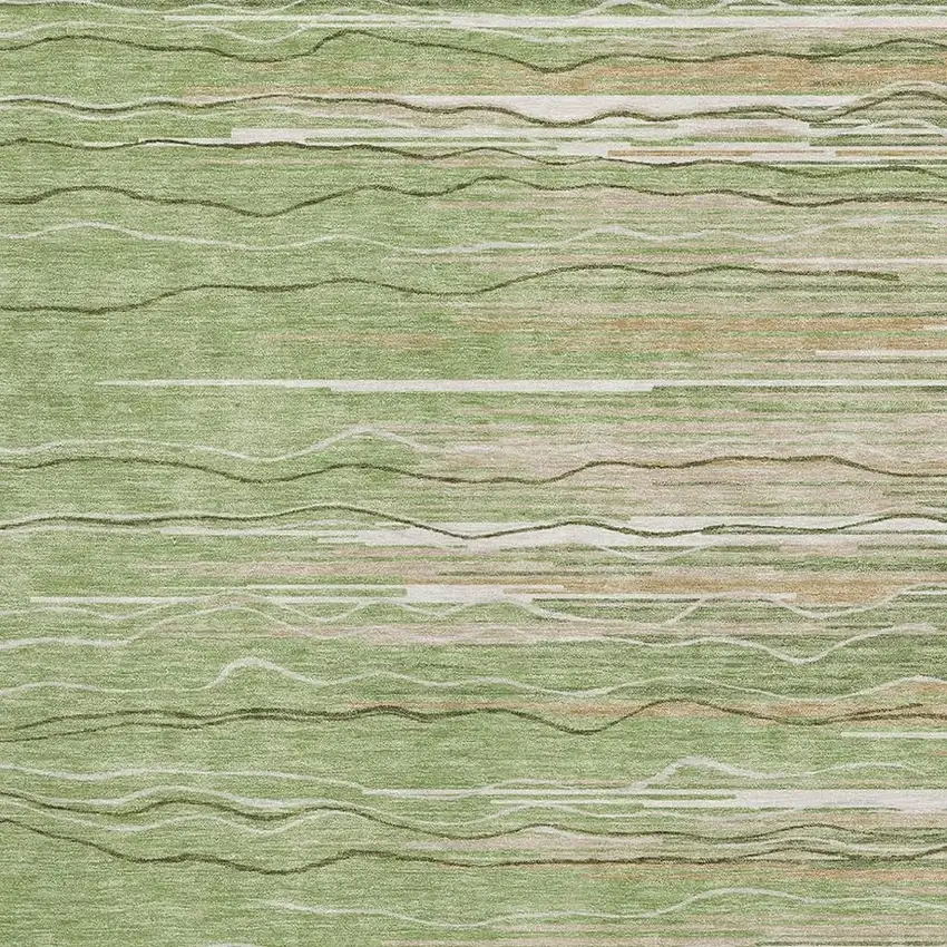 Green Ivory And Beige Striped Washable Area Rug With UV Protection Photo 2