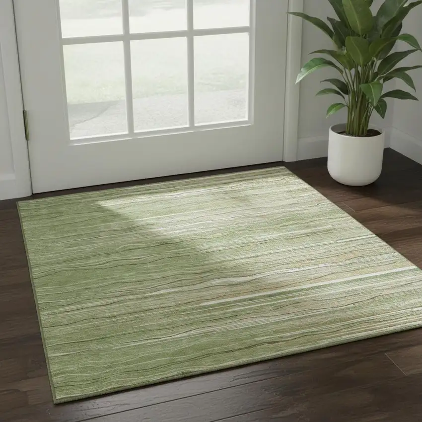 Green Ivory And Beige Striped Washable Area Rug With UV Protection Photo 2