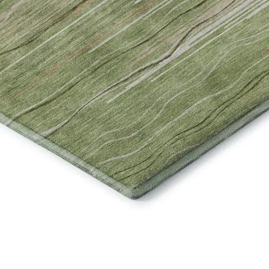 Green Ivory And Beige Striped Washable Area Rug With UV Protection Photo 7