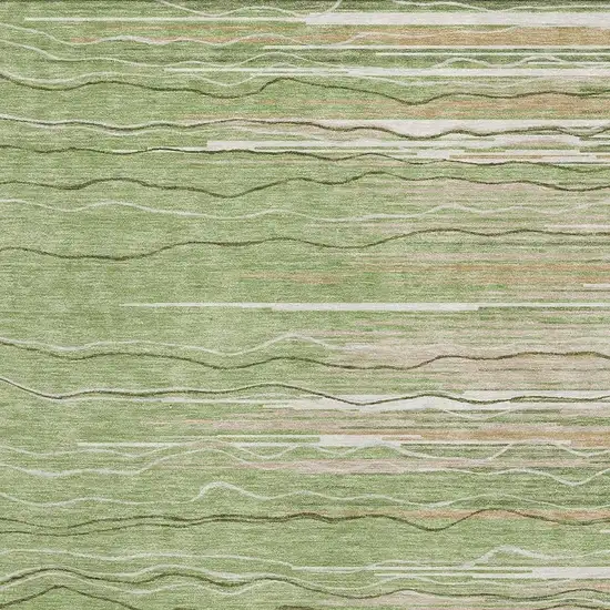 Green Ivory And Beige Striped Washable Area Rug With UV Protection Photo 2