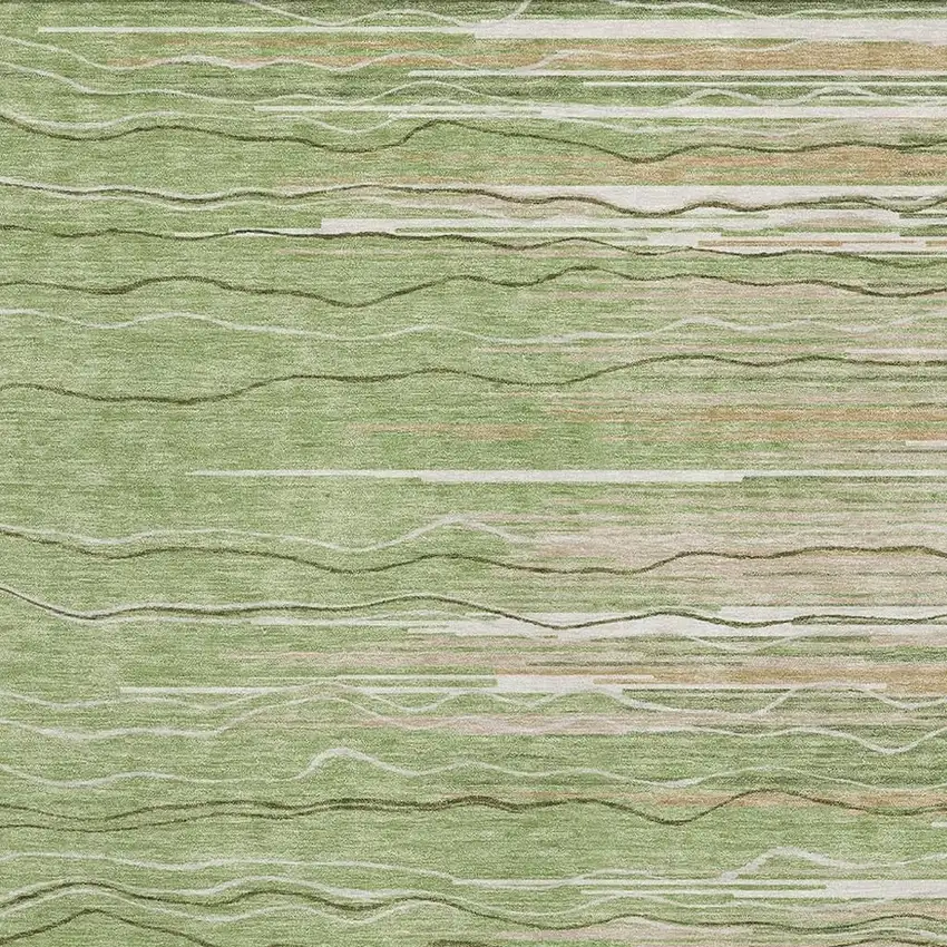 Green Ivory And Beige Striped Washable Area Rug With UV Protection Photo 2