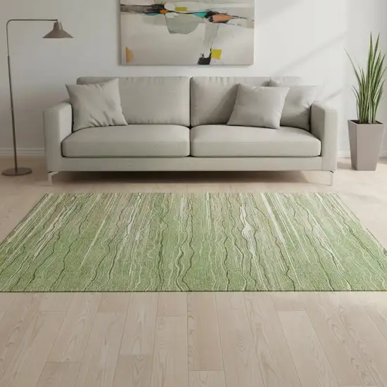 Green Ivory And Beige Striped Washable Area Rug With UV Protection Photo 2