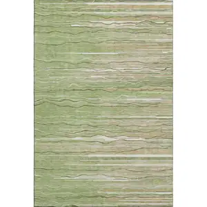 Photo of Green Ivory And Beige Striped Washable Area Rug With UV Protection