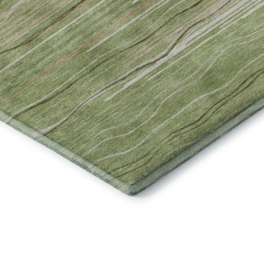 Green Ivory And Beige Striped Washable Area Rug With UV Protection Photo 7
