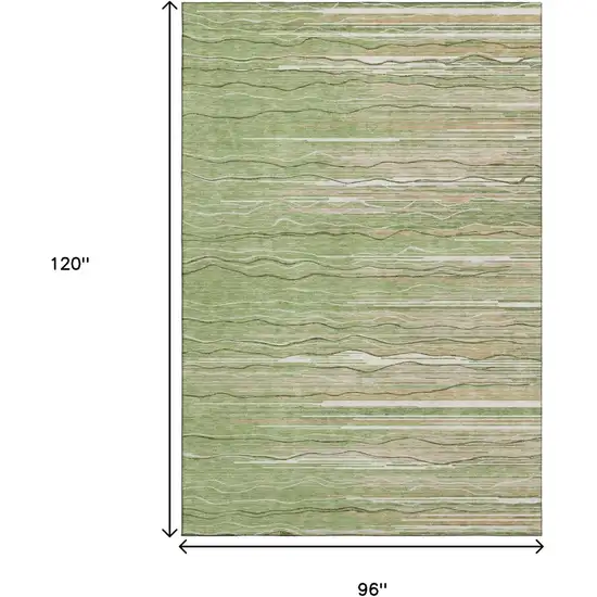 Green Ivory And Beige Striped Washable Area Rug With UV Protection Photo 8