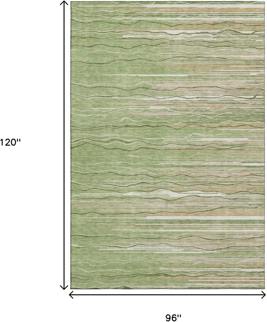 Green Ivory And Beige Striped Washable Area Rug With UV Protection Photo 8