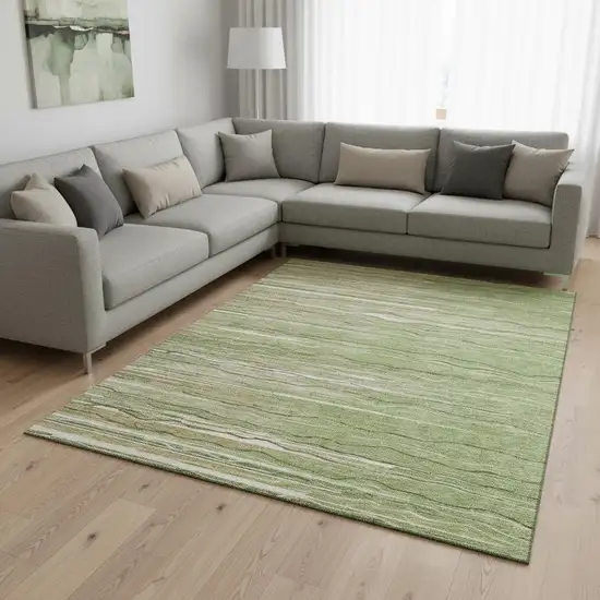 Green Ivory And Beige Striped Washable Area Rug With UV Protection Photo 2