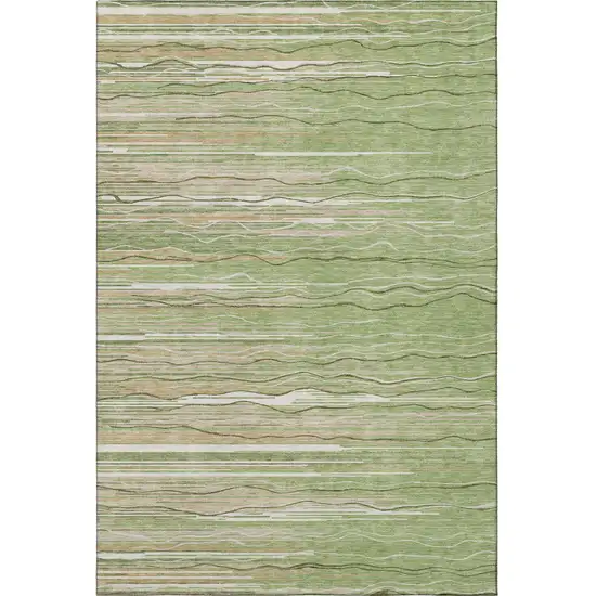 Green Ivory And Beige Striped Washable Area Rug With UV Protection Photo 3