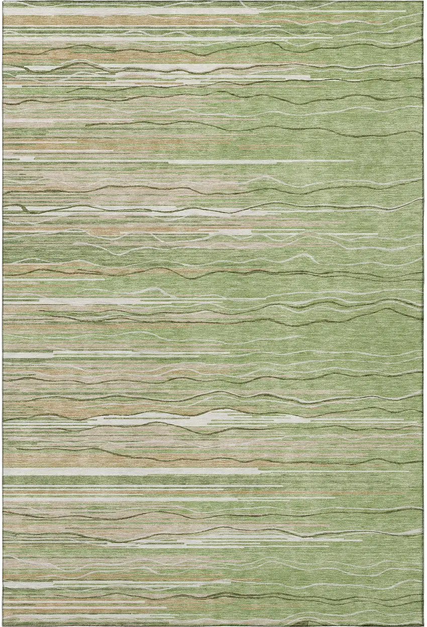 Green Ivory And Beige Striped Washable Area Rug With UV Protection Photo 3