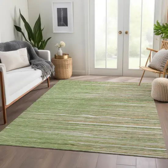Green Ivory And Beige Striped Washable Area Rug With UV Protection Photo 5