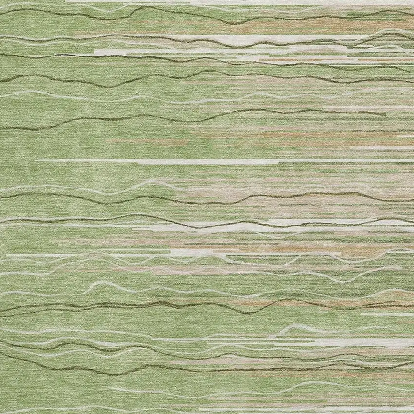 Green Ivory And Beige Striped Washable Area Rug With UV Protection Photo 2