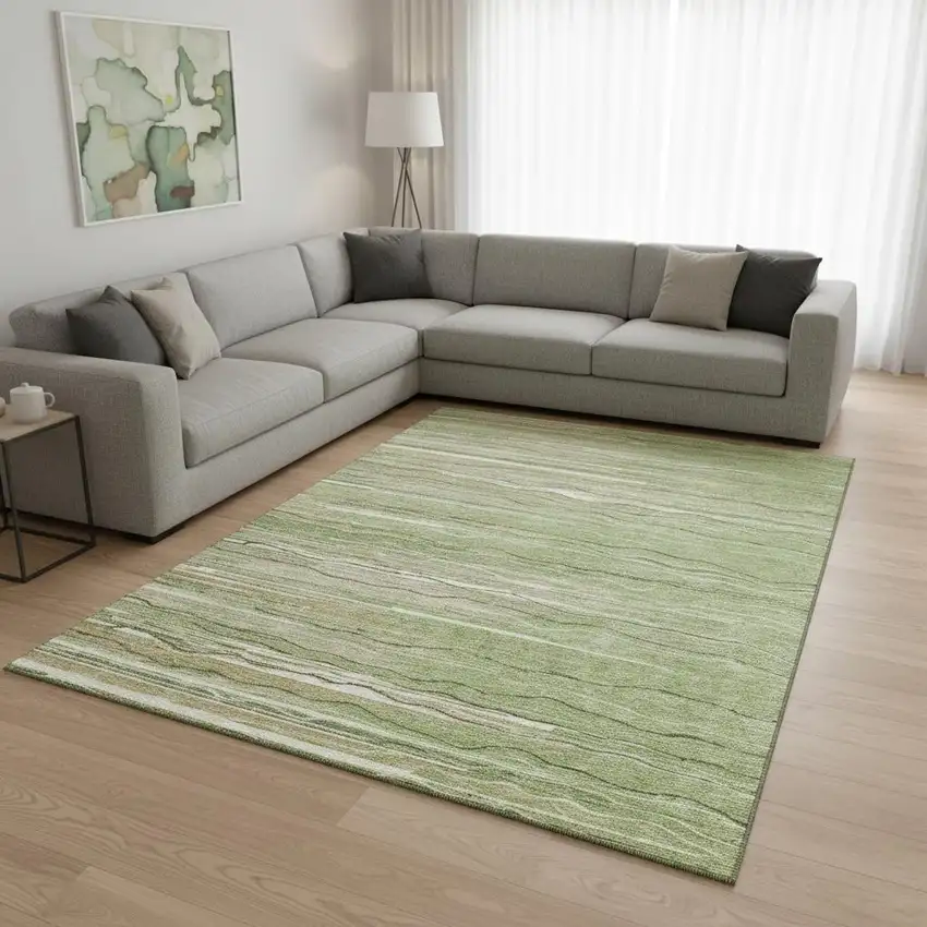 Green Ivory And Beige Striped Washable Area Rug With UV Protection Photo 2