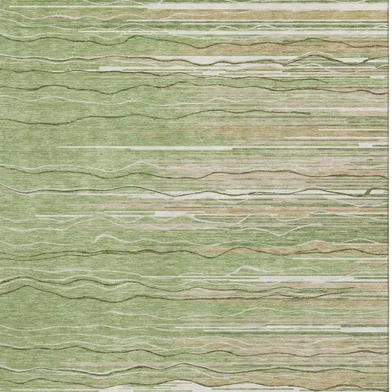 Green Ivory And Beige Striped Washable Area Rug With UV Protection Photo 3