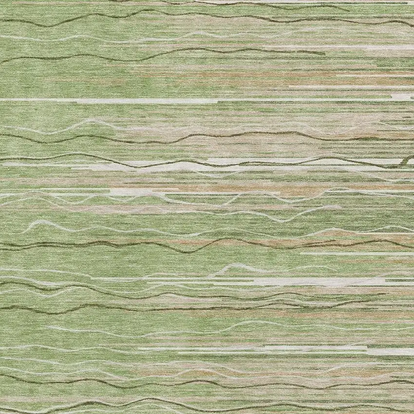 Green Ivory And Beige Striped Washable Area Rug With UV Protection Photo 2