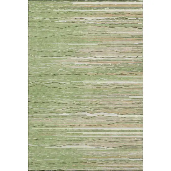 Green Ivory And Beige Striped Washable Area Rug With UV Protection Photo 1
