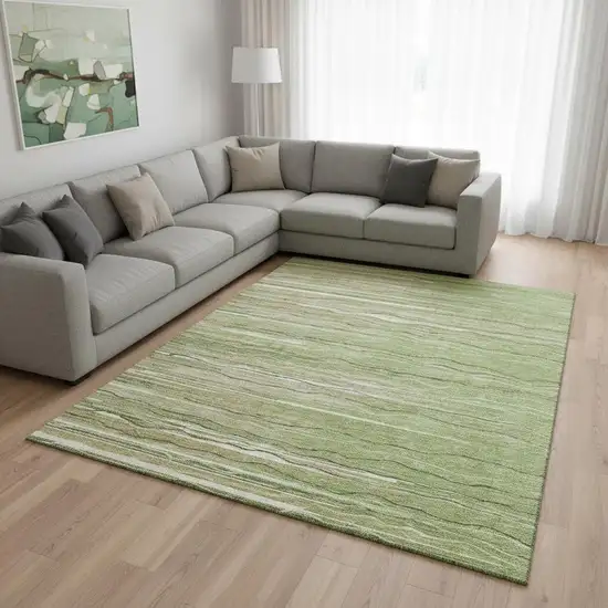 Green Ivory And Beige Striped Washable Area Rug With UV Protection Photo 2
