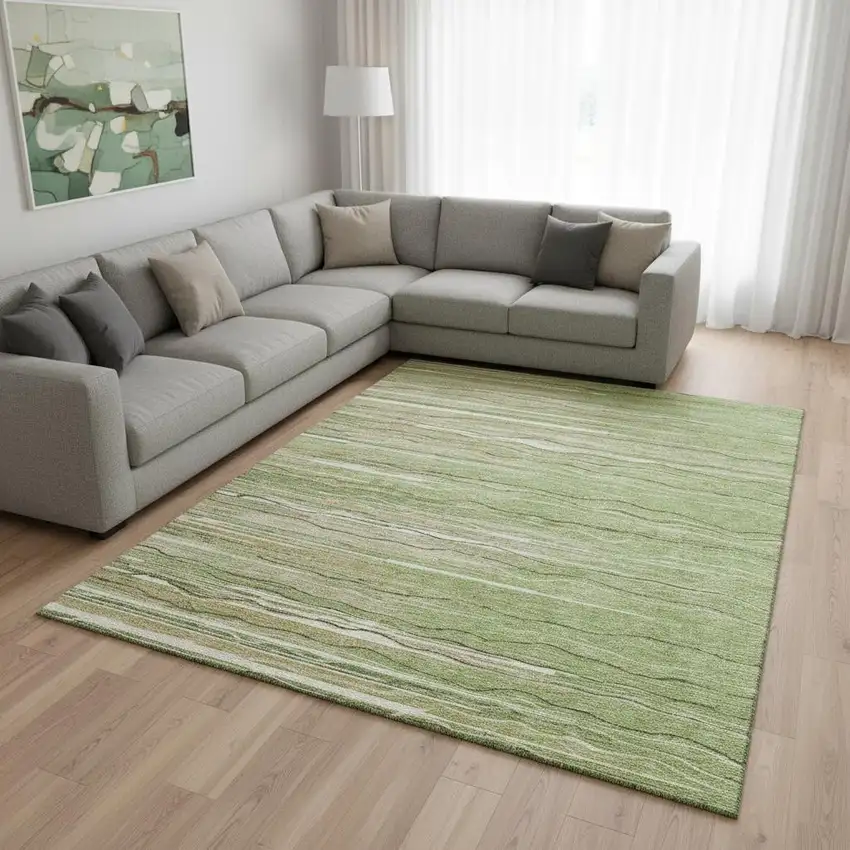 Green Ivory And Beige Striped Washable Area Rug With UV Protection Photo 2