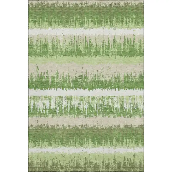 Green Ivory And Beige Striped Washable Area Rug With UV Protection Photo 1