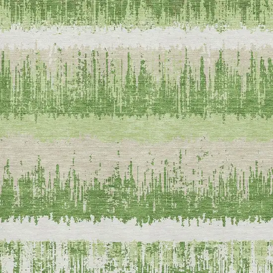 Green Ivory And Beige Striped Washable Area Rug With UV Protection Photo 2