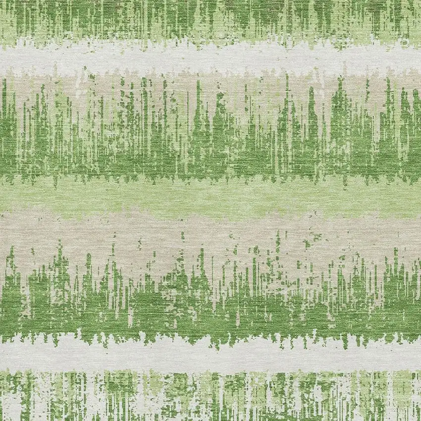 Green Ivory And Beige Striped Washable Area Rug With UV Protection Photo 2