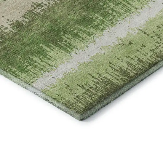 Green Ivory And Beige Striped Washable Area Rug With UV Protection Photo 7