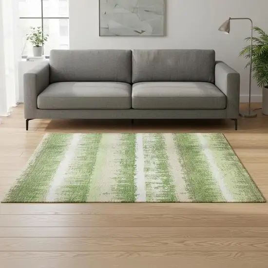Green Ivory And Beige Striped Washable Area Rug With UV Protection Photo 2