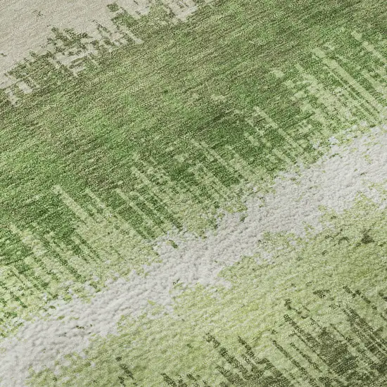 Green Ivory And Beige Striped Washable Area Rug With UV Protection Photo 9