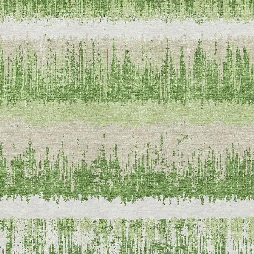 Green Ivory And Beige Striped Washable Area Rug With UV Protection Photo 2
