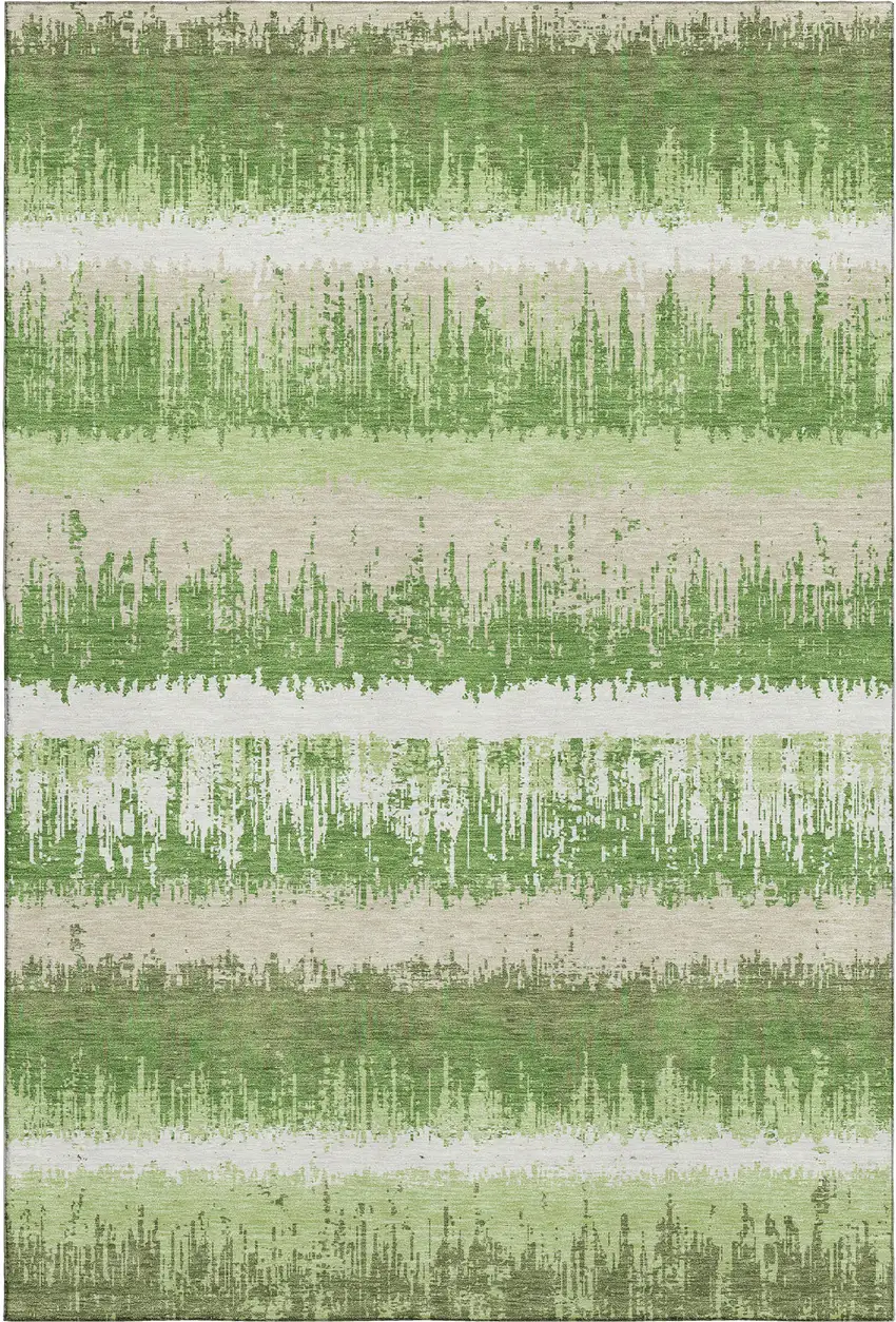 Green Ivory And Beige Striped Washable Area Rug With UV Protection Photo 1