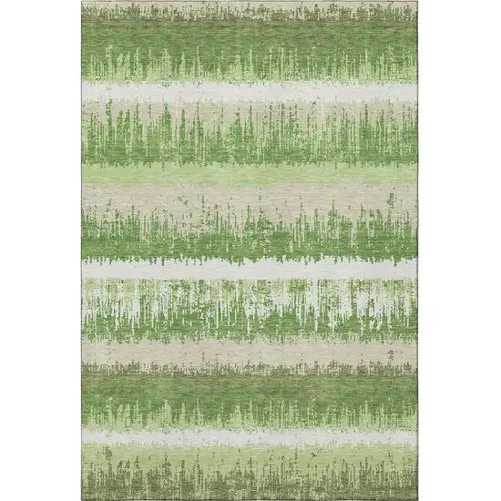 Green Ivory And Beige Striped Washable Area Rug With UV Protection Photo 3