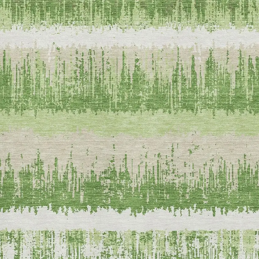 Green Ivory And Beige Striped Washable Area Rug With UV Protection Photo 3